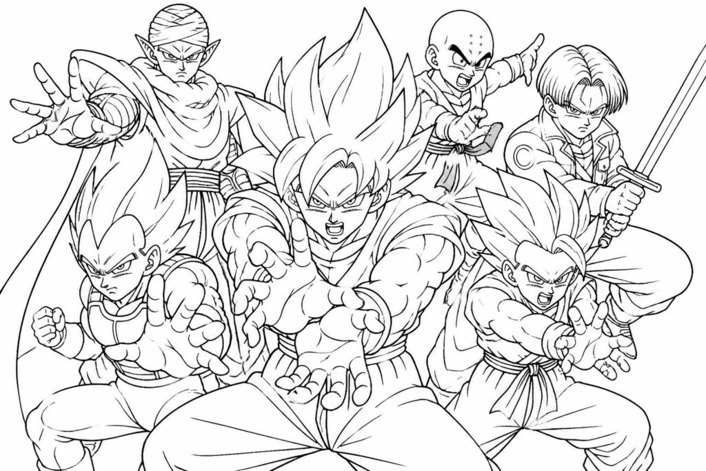 téléchargez et imprimez des coloriages dragon ball z gratuits, parfaits pour les enfants fans de manga qui adorent dessiner leurs héros préférés.